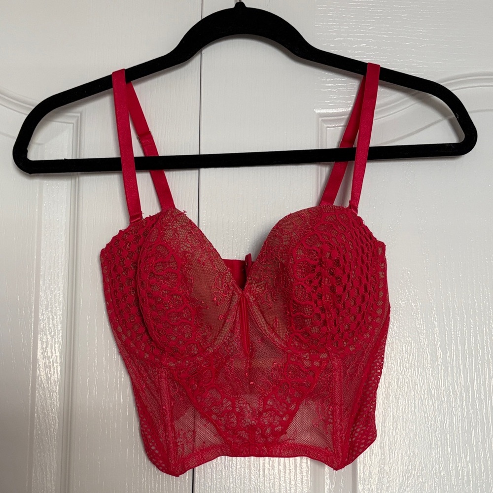 Victoria's Secret Red Lace Longline Bustier Bra